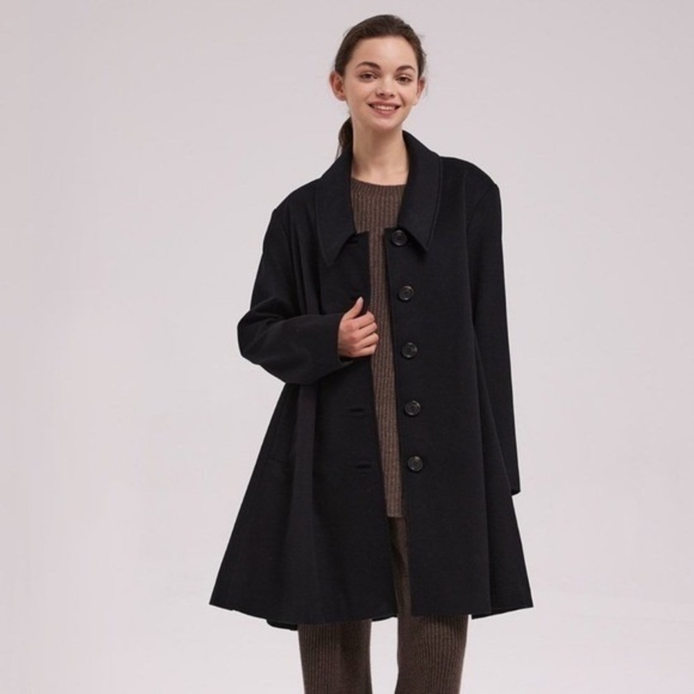 Nap Take a Nap Black Button‎ Front A Line Midi Coat Womens Lg